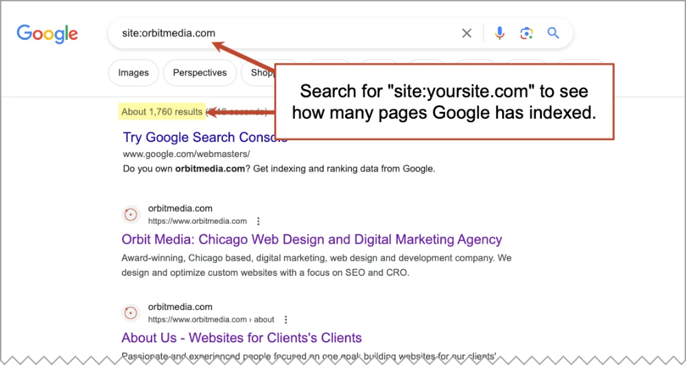 Screenshot of a google search result page using the "site:" operator 