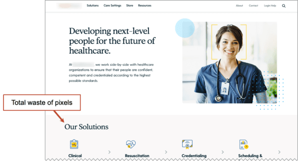 The homepage of a healthcare website with an image of a nurse.