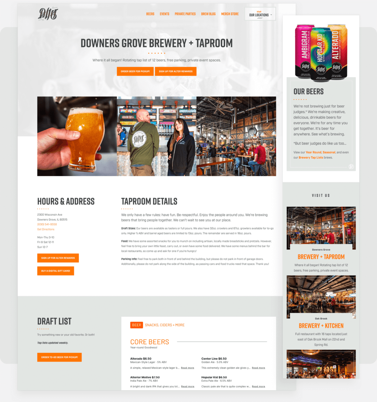 Desktop and Mobile Screenshot for Alter Brewing Company website