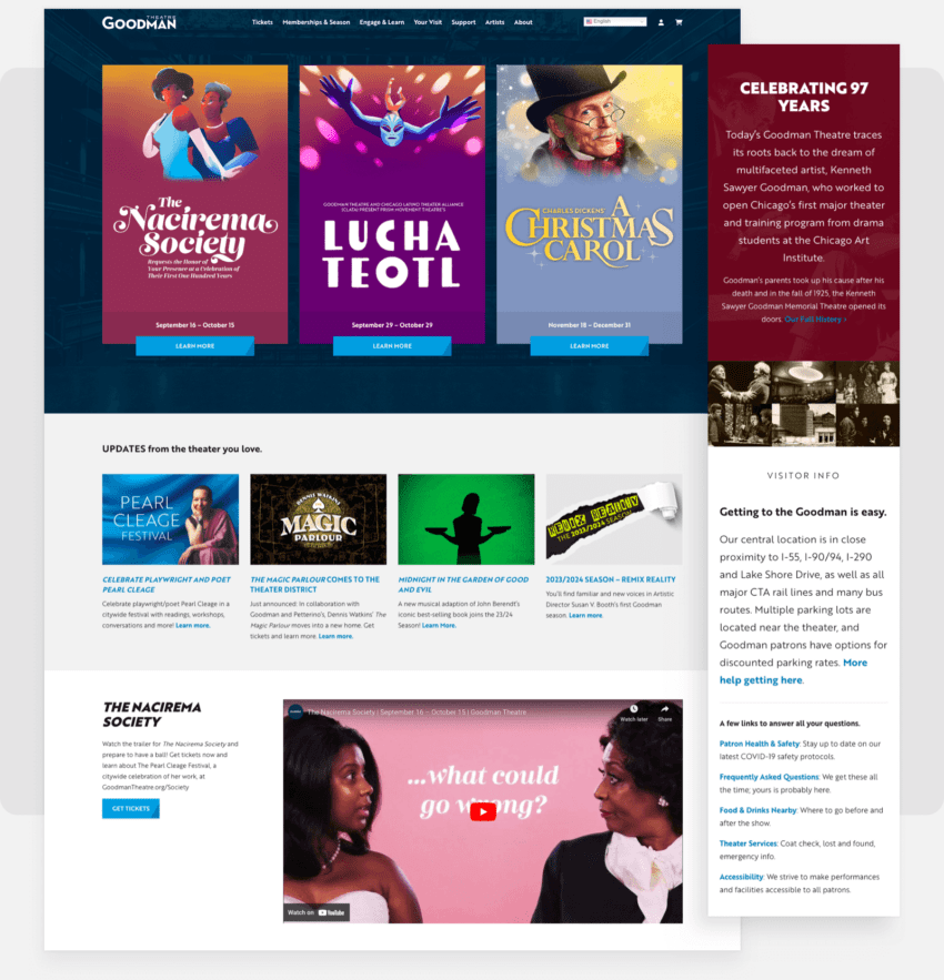 Desktop and Mobile Screenshot for Goodman Theatre website