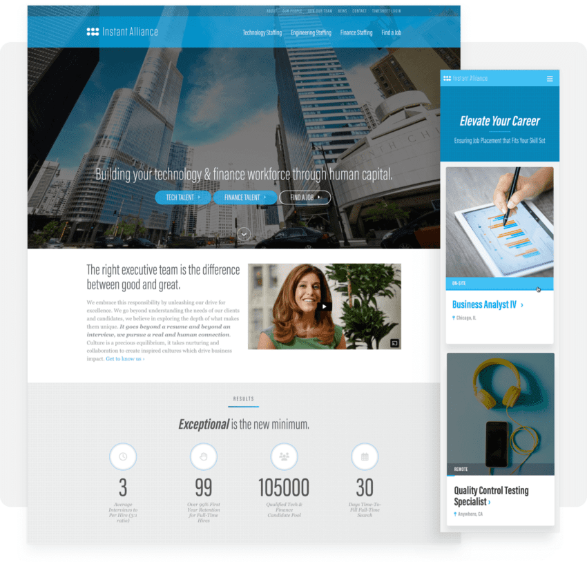 Desktop and Mobile Screenshot for Instant Alliance IT Staffing & Recruiting website