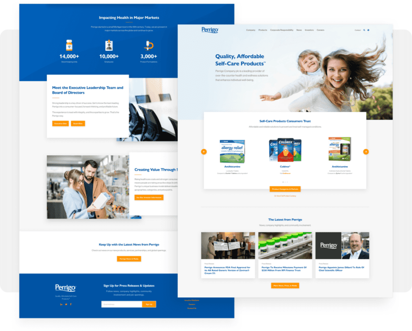 Two screenshots of Perrigo website
