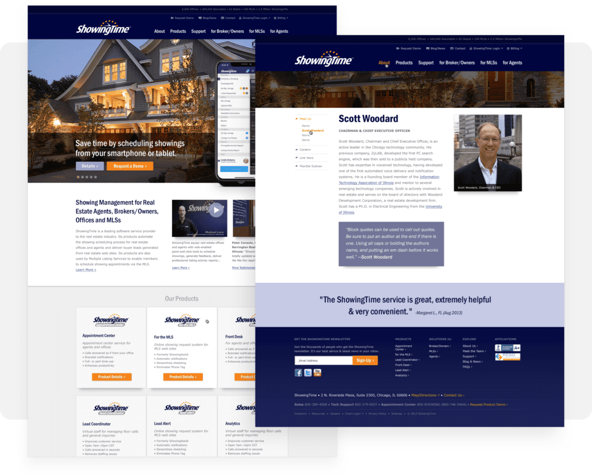Two screenshots of ShowingTime website