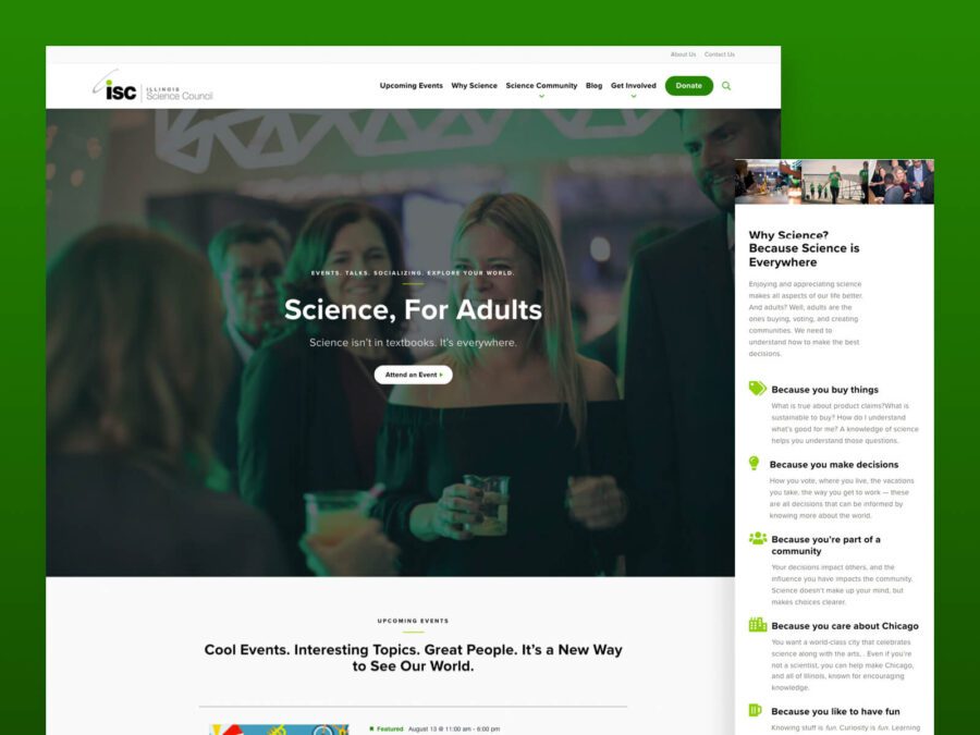 Desktop and mobile design for Illinois Science Council website