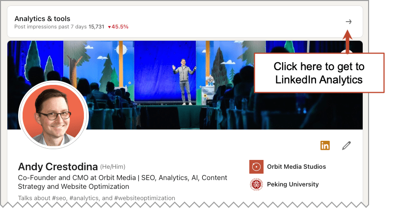 click in the top right of your analytics and tools portion of LI to get your analytics