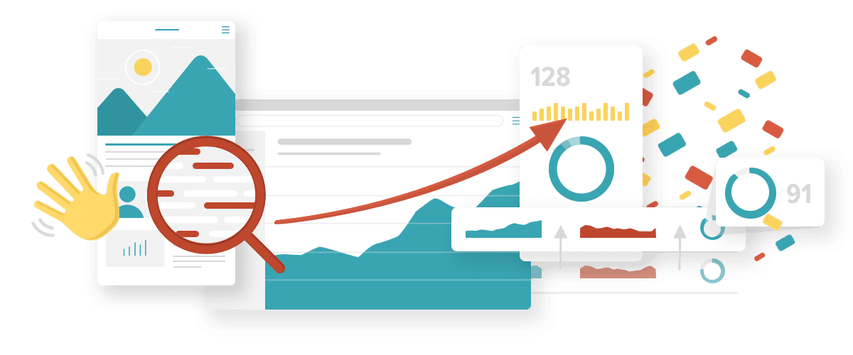 infographic of charts and graphs representing website optimization