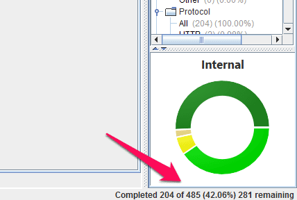 Progress dialog showing 42.06% completion of a task with 204 of 485 items completed and 281 remaining.