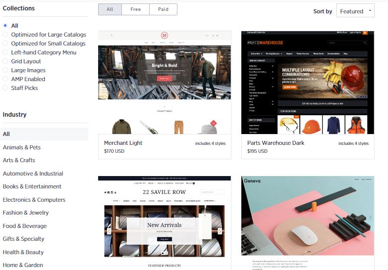 Screenshots of various website templates displayed on a digital platform for users to choose, each depicting different design styles and functionalities.