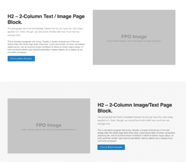 A webpage layout showing a two-column design with text on the left and a placeholder for an image on the right.