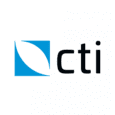 CTI logo with a blue square featuring a white leaf shape on the left, and the letters "cti" in black on the right.