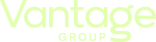Logo featuring the words "Vantage Group" in light yellow-green text against a transparent background.