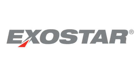Logo of Exostar with the name in bold gray letters and a red stylized triangle forming part of the "X".
