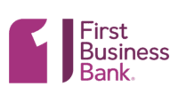 Logo of First Business Bank featuring a stylized purple icon next to the bank's name.