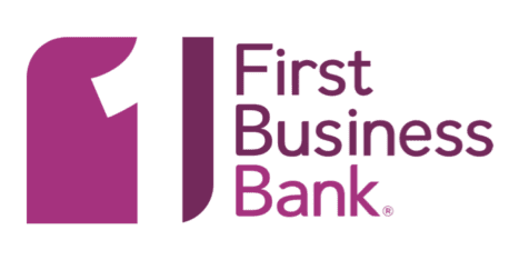Logo of First Business Bank featuring a stylized purple icon next to the bank's name.
