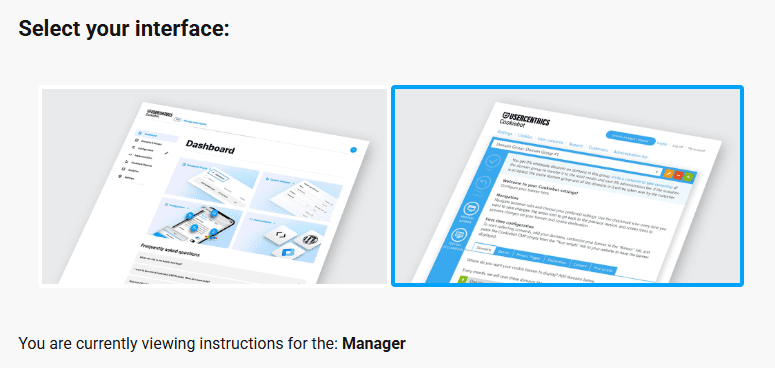 Cookiebot interfaces with Manager selected