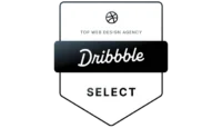 Dribbble.com badge with the text "Top Web Design Agency," "Dribbble," and "Select," featuring the Dribbble basketball logo at the top.