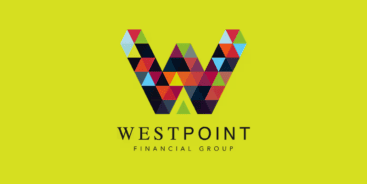 Logo for Westpoint Financial Group featuring a large letter W composed of multicolored triangles on a yellow background.